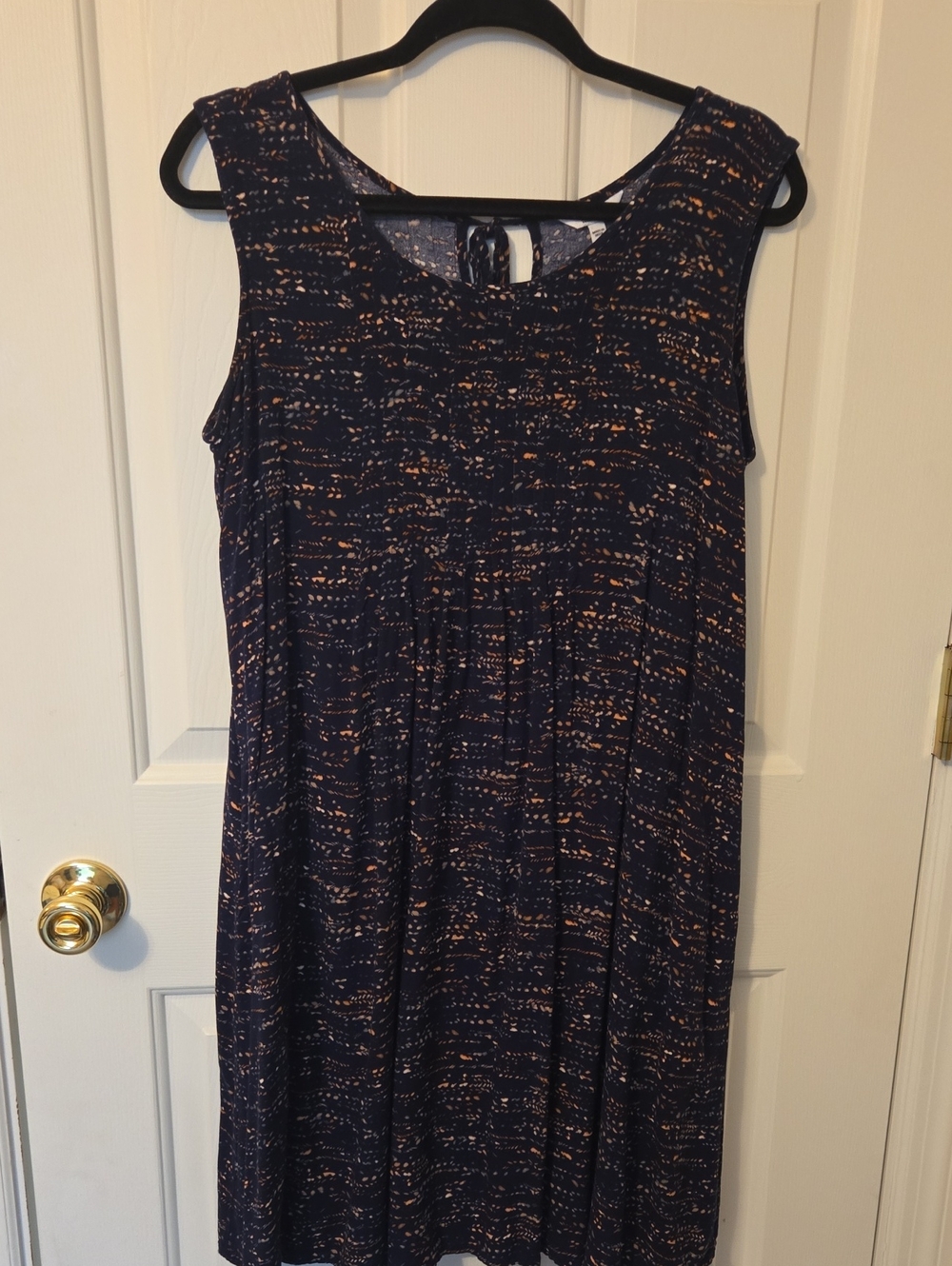 Sonoma Navy Dress with Peach Speckle, Pockets, Figure Flattering Size L
